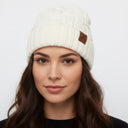 Mobile Warming Technology Hat Heated Cable Knit Beanie - Cream Heated Clothing