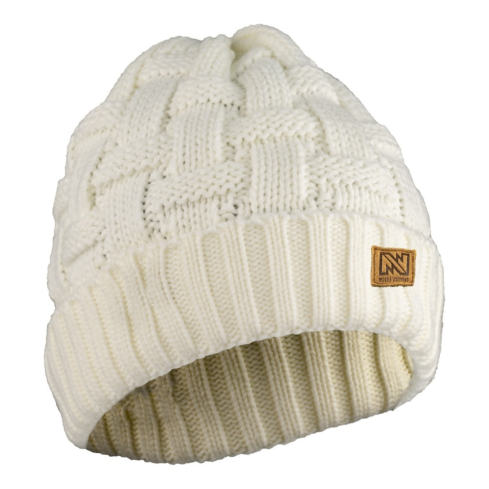 Mobile Warming Technology Hat CREAM Heated Cable Knit Beanie Heated Clothing