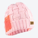 Mobile Warming Technology Hat Heated Cable Knit Beanie - PINK Heated Clothing