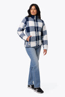 Mobile Warming Technology Jacket Upland High-Pile Printed Long Jacket Women's - Blue Plaid Heated Clothing - product view 5