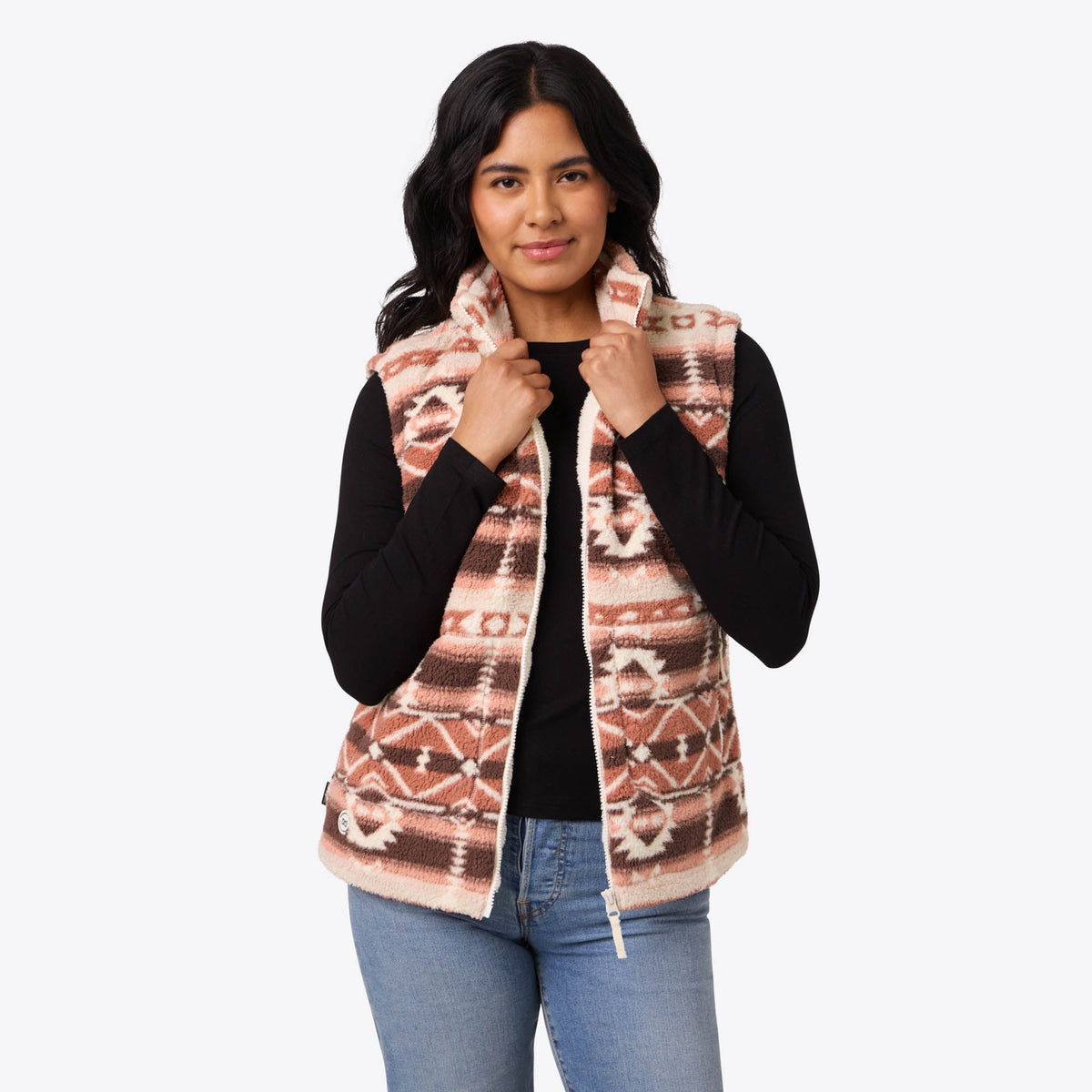 Upland High Pile Long Printed Vest Clay Aztec