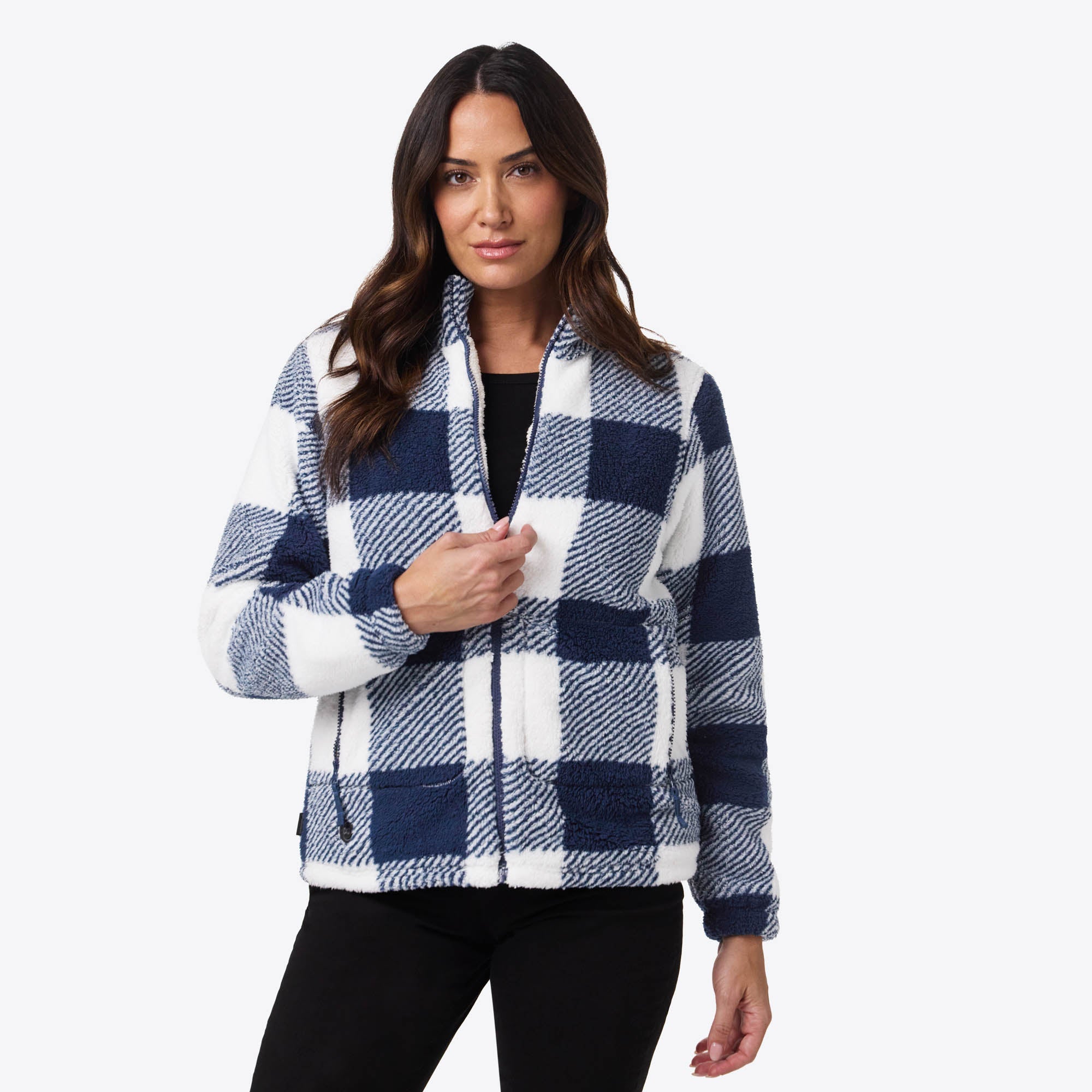 ジャケット・アウター Andequal checked over jacket blue Upland High-Pile Printed Long Jacket Women's - Blue Plaid – Fieldsheer