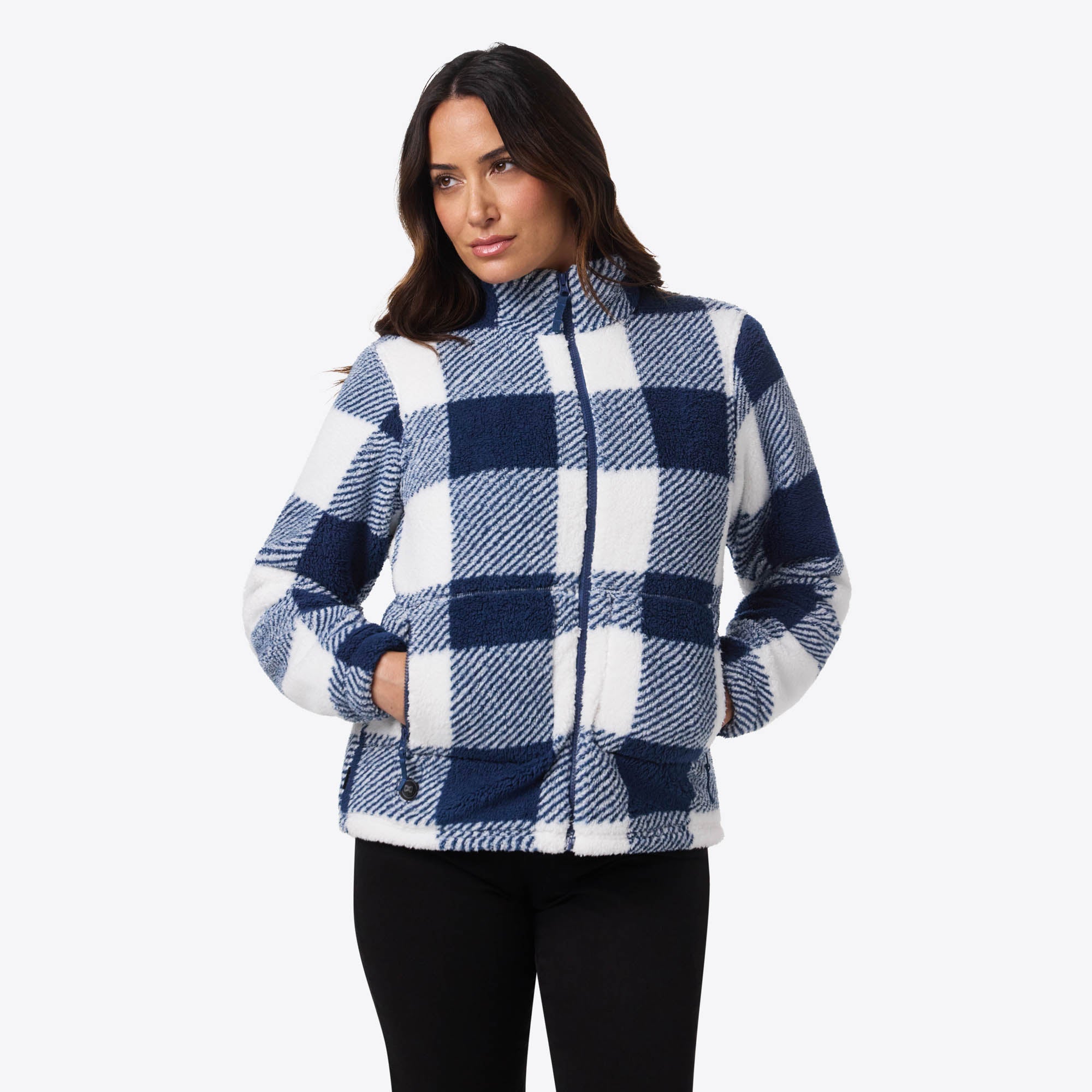 Upland High-Pile Printed Long Jacket Women's - Blue Plaid – Fieldsheer
