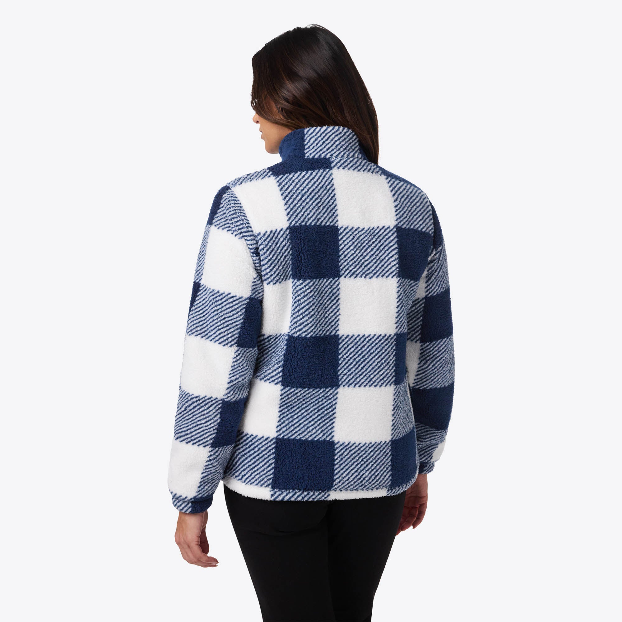 Upland High-Pile Printed Long Jacket Women's - Blue Plaid – Fieldsheer