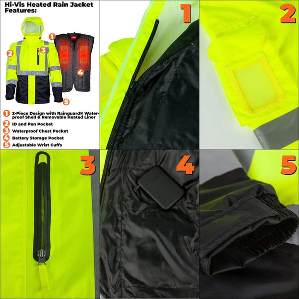 Mobile Warming Technology Jacket Hi-Vis Heated Rain Jacket Men's Heated Clothing