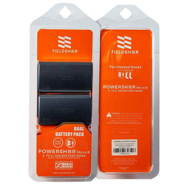 Mobile Warming Technology Battery 3.7v Powersheer™ Micro Premium Sock Battery & Cable 2 Pack
